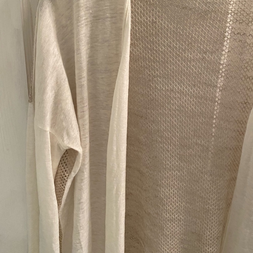 Anthro Sita Murt Linen Blend Open Weave Crochet Back 3/4 Sleeve Draped Cardigan - Picture 3 of 12